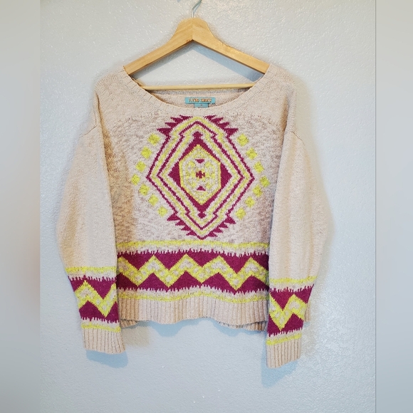 💚5/$25 Flying Tomato Aztec Print 100% Cotton Knit Sweater Size Medium - Picture 1 of 5